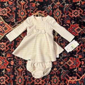 Bonnie Baby Pink and Silver Long Sleeve Baby Dress with Bloomers 3-6 Months 🩷